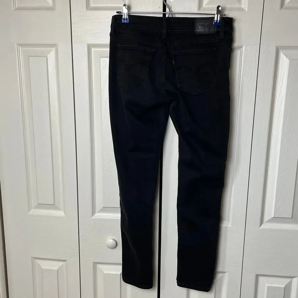 Levi's 711 Skinny Jeans Black 28 Distressed Ripped Knee